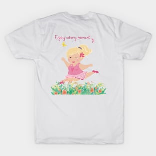 The chubby cute ballerina dances in the flower meadow, enjoying every moment T-Shirt